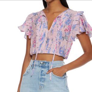 BNWT LoveShackFancy Chester Cotton-Silk Crop Top Sz L